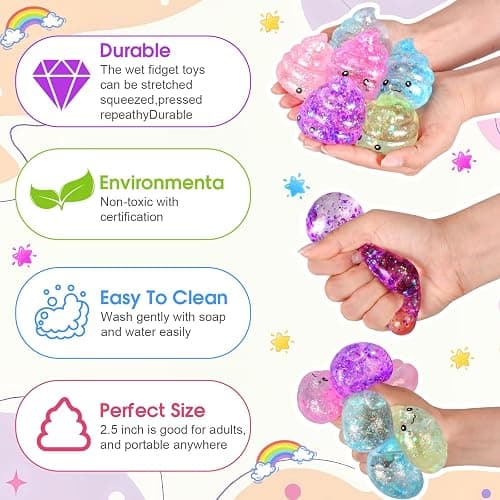 Meooeck 12 Pack Novelty Poop Stress Balls Maltose Glitter Poops Adult Stress Relief Balls Cute Sensory Fidget Funny Soft Squeeze Ball for Anxiety Autism ADHD Birthday Poop Party Favors Gift thumbnail 3