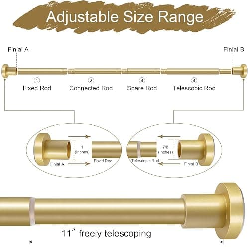 YNL Gold Shower Curtain Rod 32-80 Inch(2.7-6.6ft), Non Slip, Never Rust, No Drill Stainless Steel Spring Tension Shower Rod, Adjustable Tension Rod for Bathroom thumbnail 3