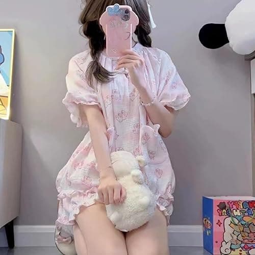 Wayolyn Y2K Jojifuku Cutecore Short Sleeve Shirt Shorts Sets Kawaii Bow Graphic Rabbit Pajamas Set Cute Pjs Summer thumbnail 5