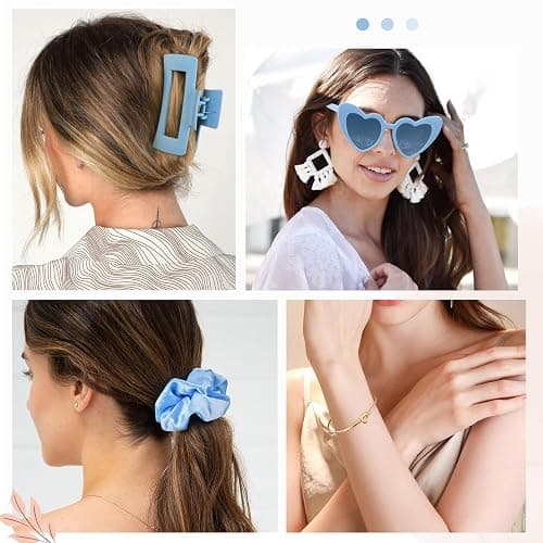 DEEKA 5 Pcs Bridesmaid Proposal Bag Set Gift Clear Makeup Toiletry Bag Bachelorette Party Favors Sunglasses Hair Claw Clips Scrunchies Knot Bracelets Bridal Wedding Party Gifts (Blue) thumbnail 5