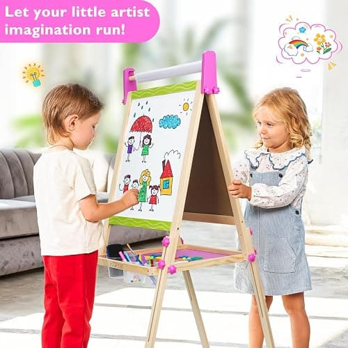 Doselie Easel for Kids,Adjustable Wooden Kids Art Easel with Paper Roll,Double-Sided Magnetic Toddler Easels,Dry Erase Whiteboard and Chalk Board,Toys for 3 4 5 6 7 8 9 10 Year Old Girl Boy Gift thumbnail 4