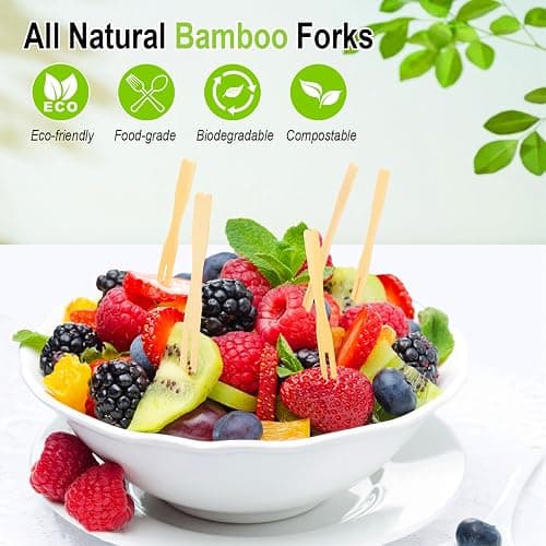 400 Bamboo Appetizer Forks, 3.5 Inch Mini Bamboo Forks for Charcuterie Boards Accessories, Fancy Toothpicks for Appetizers, Disposable Wooden Cocktail Fork, Small Fruit Food Picks for Party Supplies thumbnail 5