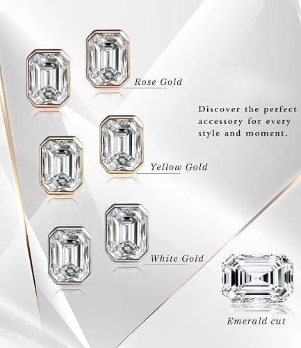 Raneecoco 4.0ct Total Emerald Cut Cubic Zirconia CZ Earrings Stud / 18K Gold Plated Sterling Silver thumbnail 5