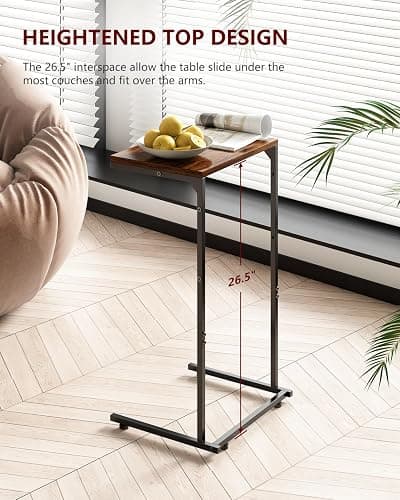 Vantic C Shaped End Table, Small Side Table for Couch | Chair Side Table for Recliner, Slide Under Sofa Tray Desk with Storage Bag for Living Room and Bedroom, Rustic Brown thumbnail 6