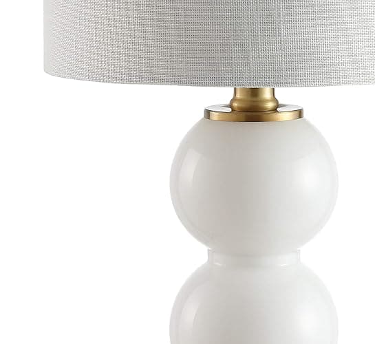 JONATHAN Y JYL1021A February 21" Glass/Metal LED Table Lamp Contemporary Bedside Desk Nightstand for Bedroom Living Room Office College Bookcase LED Bulb Included, White/Brass Gold thumbnail 5