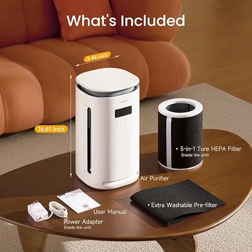 Provirtec Pro-Level Air Purifier for Home Pets, No More Pet Floating Fur, Dander & Odor Worries, 360° Wide Intake, H13 True HEPA, Auto/Pet Mode & Washable Pre-Filter,Ultra Quiet for Bedroom/Large Room thumbnail 9