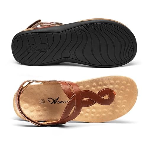 Athlefit Women's Orthopedic Arch Support Sandals Comfortable Thong T-Strap Orthotic Casual Flat Sandals thumbnail 6