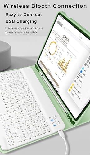 aoub Case for iPad 9th/8th/7th Generation 10.2 inch, Stand Folio Detachable Wireless Bluetooth Keyboard Cover Soft TPU Back Case with Pencil Holder for iPad 10.2 2021/2020/2019, Light Green thumbnail 7