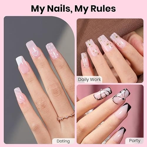 Beetles Gel Nail Kit Etch-X, Square Short, 288pcs 12 Sizes Nail Tips, 3Pcs 15ml HEMA-Free Nail Glue Top Coat & Base Gel Set, with Mini Lamp, Press On Nail, Long Lasting Extension DIY Set at Home thumbnail 2