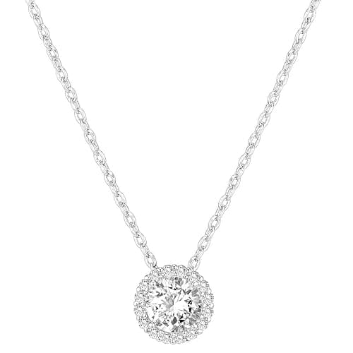 PAVOI 14K Gold Plated Post Faux Diamond Round Solitaire Pendant Halo Necklace | Gold Necklace for Women | Slider Adjustable - Image 1