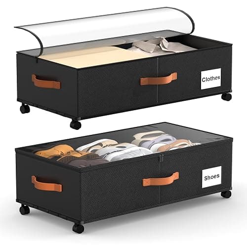 Eastherry Under Bed Storage Containers with Wheels, 9.5 inches Higher Underbed Shoes Blankets Clothes Toy Storage Drawers for College Dorms Bedrooms Nursery Rooms Organization, 2 Pack to be Assembled - Image 1