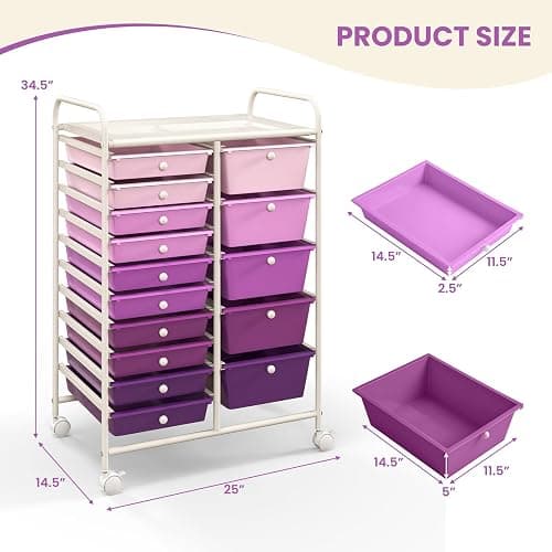 LDAILY 15 Drawer Rolling Storage Cart, Rolling Cart with Drawers for Classroom, Art Supply Craft Organizer on Wheel with Metal Frame & Handles for Home Office School thumbnail 3
