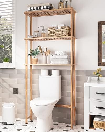 AmazerBath Over The Toilet Storage Bamboo, Bathroom Over Toilet Organizer Rack, 3-Tier Freestanding Above Toilet Shelf for Bathroom, Laundry, Space Saver, Natural Color - Image 1