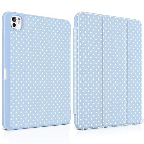 MEEgoodo Case for M5 iPad Pro 11 inch 2025/M4 iPad Pro 11 inch Case 2024, Tablet Cover with Trifold Stand & Pencil Holder & Auto Wake/Sleep & Soft TPU Back Cover, White Polka Dot & Blue - Image 1