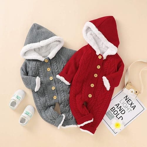 Haokaini Neugeborene Baby Kapuze Strick Strampler Fleece Pullover Wärmer Schneeanzug Overall Overalls Onesies Baby Winter Oberbekleidung für Jungen Mädchen - 3-6 Monate - Rosa thumbnail 7