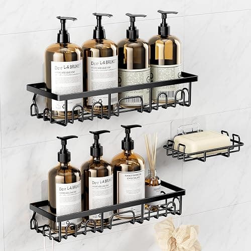 Shower Caddy, 3 Pack Shower Shelves for Inside Bathroom, Rustproof Adhesive Bathroom Organizer with Soap Holder, No Drilling Washroom Organizers and Storage for Bathtub Room/Kitchen/Home, Black thumbnail 3