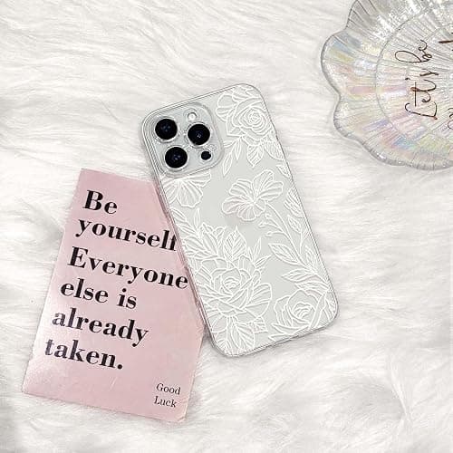 NITITOP Compatible with iPhone 16 Pro Case Cute Clear Floral Flower Pattern for Girls Women Soft TPU Full Camera Lens Shockproof Protective Phone Cover - White thumbnail 3