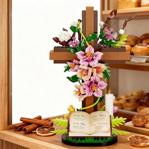 BGGJJ The Cross Flower Building Block Set,DIY Plastic Floral Bible Cross Flower Building Set Easter Decor Adult Home Spiritual for Women and Mothers Adults Construction Play thumbnail 6
