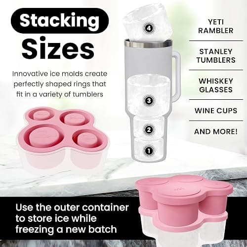 4-Ring Silicone Ice Cube Tray for Stanley Cup with Lid and Metal Reusable Straws - Stanley Ice Mold - Stanley Cup Ice Mold - Stanley Cup Ice Cube Mold for 14-40 oz Tumbler, Whiskey, Cocktails, Drinks thumbnail 4