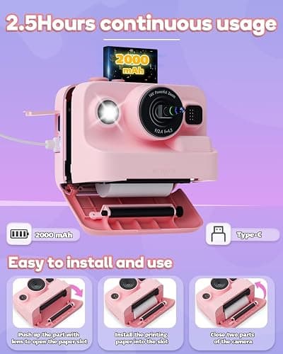 Dylanto Kids Camera Instant Print,1080P Kids Instant Cameras That Print Photos,Christmas Birthday Gifts for Girls Age 3-12,Portable Toy for 3 4 5 6 7 8 9 10 Year Old Girls Boys Pink thumbnail 6
