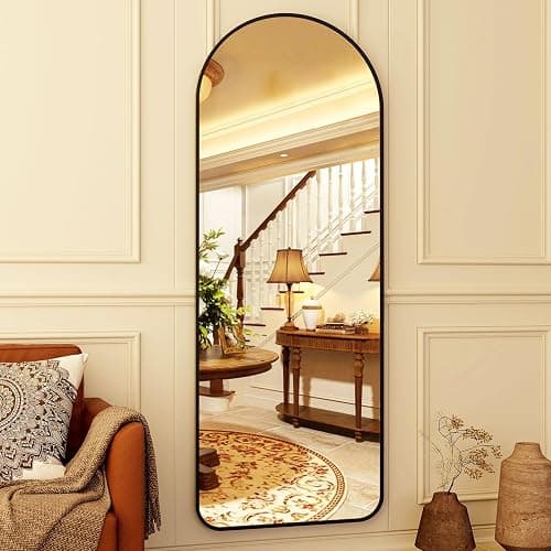 HARRITPURE 64"x21" Arched Full Length Mirror Floor Mirrors with Aluminum Alloy Frame Free-Standing Wall Mounted or Leaning Large Bedroom Dressing Mirror Modern & Contemporary Decor for Home,Black thumbnail 3