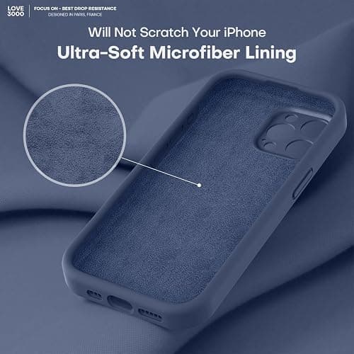 LOVE 3000 Designed for iPhone 15 Pro Max Case, Premium Silicone with [Soft Anti-Scratch Microfiber Lining] Shockproof Protective Phone Case for Men Women Girls 6.7", Navy Blue thumbnail 5
