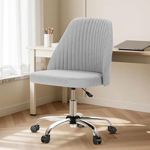 DUMOS Home Office Chair, Comfy Desk Chair with Rolling Wheels | Armless Height Adjustable, Wide Seating, Vanity Swivel Task, Bedroom Student Adults, Classic Grey - Image 1