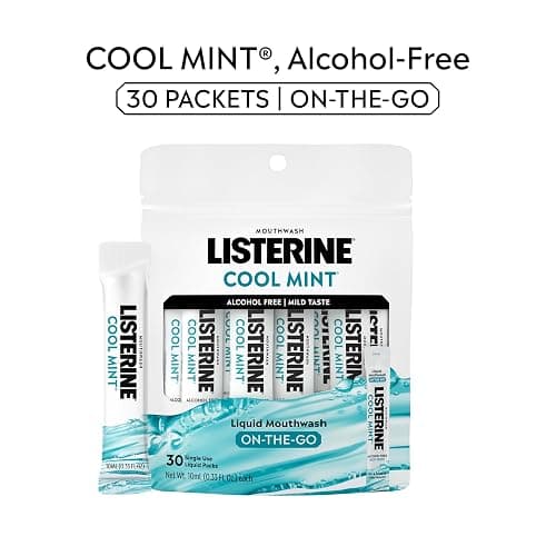 Listerine Alcohol Free Mouthwash Packets, Cool Mint, 0.33 fl. oz, 30 Pack | Oral Rinse in Portable Individual Packets, Kills Bad Breath Germs On-the-Go, Less Intense Taste, Mild Mint, Travel Essentials thumbnail 2