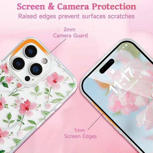 EYZUTAK Magnetic for iPhone 15 Case Flower Case Compatible with MagSafe, Pretty Floral Stylish Aesthetic Phone Cover Slim Clear Anti-Yellowing Protective Cover for Girls Women - Pink thumbnail 5