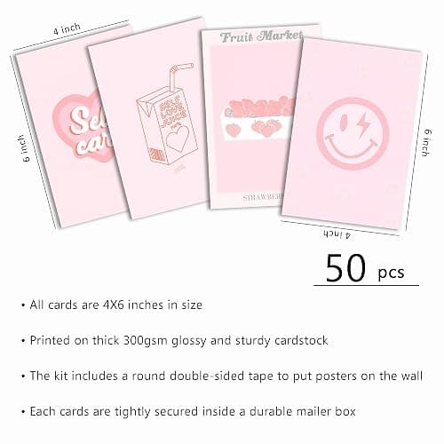 Pink Wall Collage Kit - Aesthetic Posters, Dorm Room Decor for Teen Girl (50pcs 4x6 inch) thumbnail 3