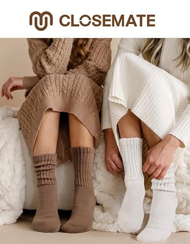 CLOSEMATE Womens Scrunch Crew Socks, Retro Slouch Mid Calf Socks, 3 Pairs | Breathable Cotton & Cushioned Terry Sole, Elastic Cuff for Adjustable Scrunch Styling with Sneakers & Boots thumbnail 6