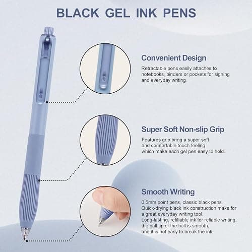 Linbsunne Gel Pens Black Ink Pens for Office 0.5mm Fine Point Pens Smooth Writing Retractable Work Pen (18-count) thumbnail 3