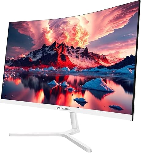 CRUA 24" Curved Monitor, FHD 1080P, 100Hz VA Panel, 99% sRGB, Frameless Design, Blue Light Filter, HDMI VGA Ports, Ideal for Home Office Gaming - White - 24inch100HZWhite - 24inch100HZWhite thumbnail 2
