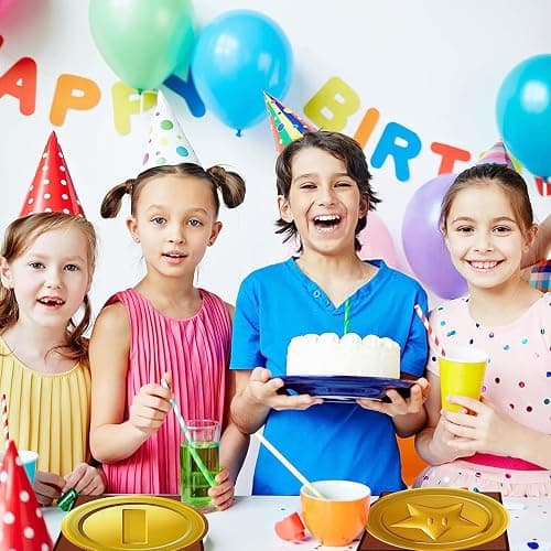 80PCS Mario Bros Birthday Supplies Kit for 20 Guests - Gold Mario Bros Theme Party Tableware Pack Includes Plates, Napkins, Plastic Forks thumbnail 5