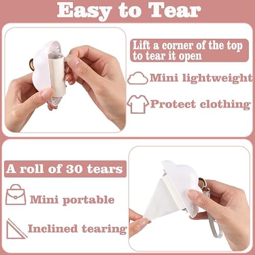 Mini Travel Lint Roller, Reusable Pet Hair Remover for Clothes with 150 Refillable Sheets (White) thumbnail 4