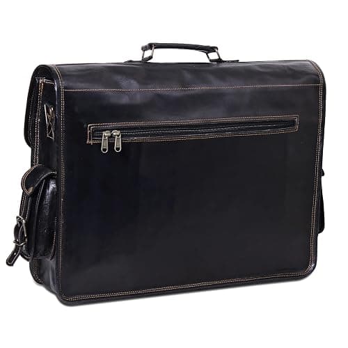 HULSH Black Leather Messenger Bag for Men and Women 18 Inch | Handmade Vintage Genuine Leather Laptop Bag for Men | Best Leather Briefcase Satchel Computer Crossbody Shoulder Bag for Work Office Use thumbnail 4