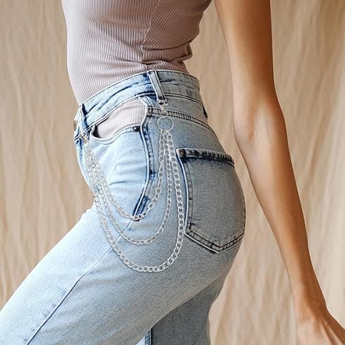 LXUEJIE 1 Pcs Chain Pants, Heavy Duty 3-Layer Silver Wallet Chain for Men Women, Punk Goth Jeans Belt Purse Chains, Hip Hop Metal Pant Chains for Keys Wallet thumbnail 4