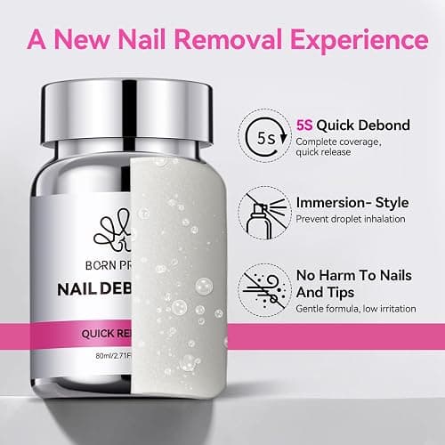 BORN PRETTY 80ML Nail Glue Remover for Press on Nails, 5s Quick Remover Fake Nails with Cuticle Pusher, Easy Remover for Acrylic Tips Nail Glue Fast Acting Adhesive Debonder Acetone-Free thumbnail 2