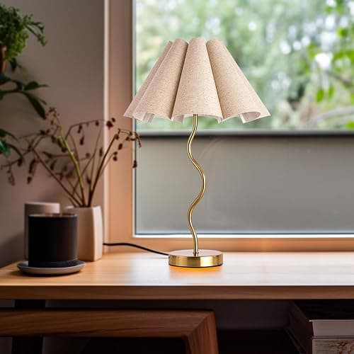 KUNJOULAM Small Table Lamp, Bedside Nightstand Lamp with Umbrella Form Fabric Lampshade, Morden Mini Desk Lamp for Bedroom Home Office Decor thumbnail 2