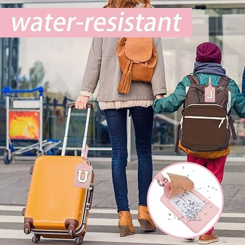 Personalized Initial Luggage Tags for Suitcases, Leather Chenille Letter Cute Luggage Tags with Privacy Name Card, Embroidered Travel Bag Backpack Tag Gifts for Women Kids Girls Teens(Pink-M) thumbnail 4