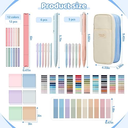 Trandraft 135 Pcs Book Annotation Kit with Pencil Case, 12 Pastel Highlighters, 11 Gel Pens, Fine Marker, 300 Transparent Sticky Notes, 2640 Index Tabs, Bible Study Supplies Kit(Classic,Light Blue) thumbnail 3