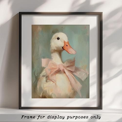 Cute Duck with Pink Bow Wall Art Girly Room Decor College Dorm Wall Art Soft Pastel Tones Painting Print Vintage Aesthetic Wall Decor Kids Room Decor (11 x 14 inch Print) thumbnail 7