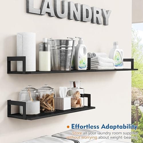 Harwaya Black Wall Shelves for Bedroom 24 Inch Long, 8 In Deep Floating Shelves for Wall, Large Wood Wall Mounted Bookshelf Hanging Shelf for Living Room Office Books Kitchen Closet Storage (Set of 3) thumbnail 7