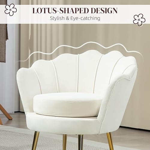 HOMCOM Modern Accent Chair, Velvet-Touch Fabric Leisure Club Chair with Gold Metal Legs for Bedroom, Cream White thumbnail 4