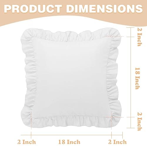 KKJIAF Ruffle Pillow Cases 18x18 Inches, White Square Ruffled Pillow Covers Set of 2, Microfiber Wrinkle Resistant Pillow Shams with Envelope Closure for Sofa Bed Living Room thumbnail 2