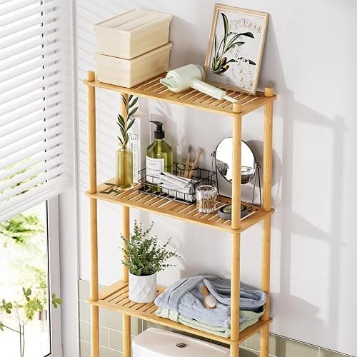 AmazerBath Over The Toilet Storage Bamboo, Bathroom Over Toilet Organizer Rack, 3-Tier Freestanding Above Toilet Shelf for Bathroom, Laundry, Space Saver, Natural Color thumbnail 3