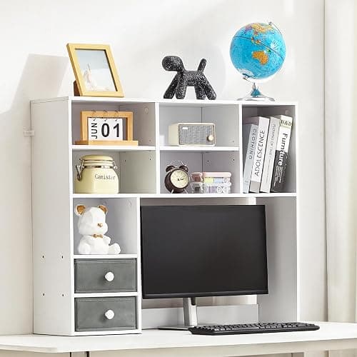 VEVOR 3-Tier Desktop Bookshelf, 37" x 10" x 31.1" Office Storage Rack, Modern Style, Melamine Finish, Heavy Duty, 3 Shelves, Large Capacity, Easy Assembly, Wall Mountable, White thumbnail 2
