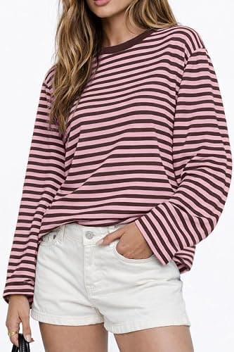 CHYRII Women Oversized Striped Long Sleeve T Shirt Fashion 2026 Crewneck Casual Fall Spring Tops Y2K Clothes thumbnail 3
