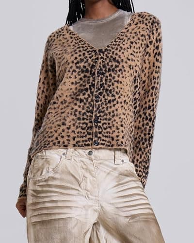 Women Leopard Print Long Sleeve V Neck Button Down Sweater Cardigan Casual Knit Lightweight Fall Winter Outwear Tops thumbnail 7
