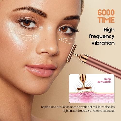 2-IN-1 Beauty Bar 24k Golden Pulse Facial Face Massager, Electric 3D Roller and T Shape Arm Eye Nose Head Massager Facial Roller Massager Kit Skin Care Tools thumbnail 5